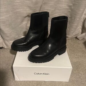 Calvin Klein Women's Black Leather Ankle Boots